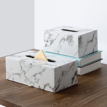 Modern Marble Rectangle Faux Leather Tissue Box