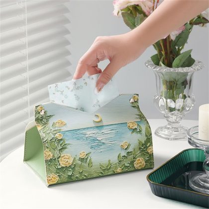 Oil Painting PU Leather Tissue Box